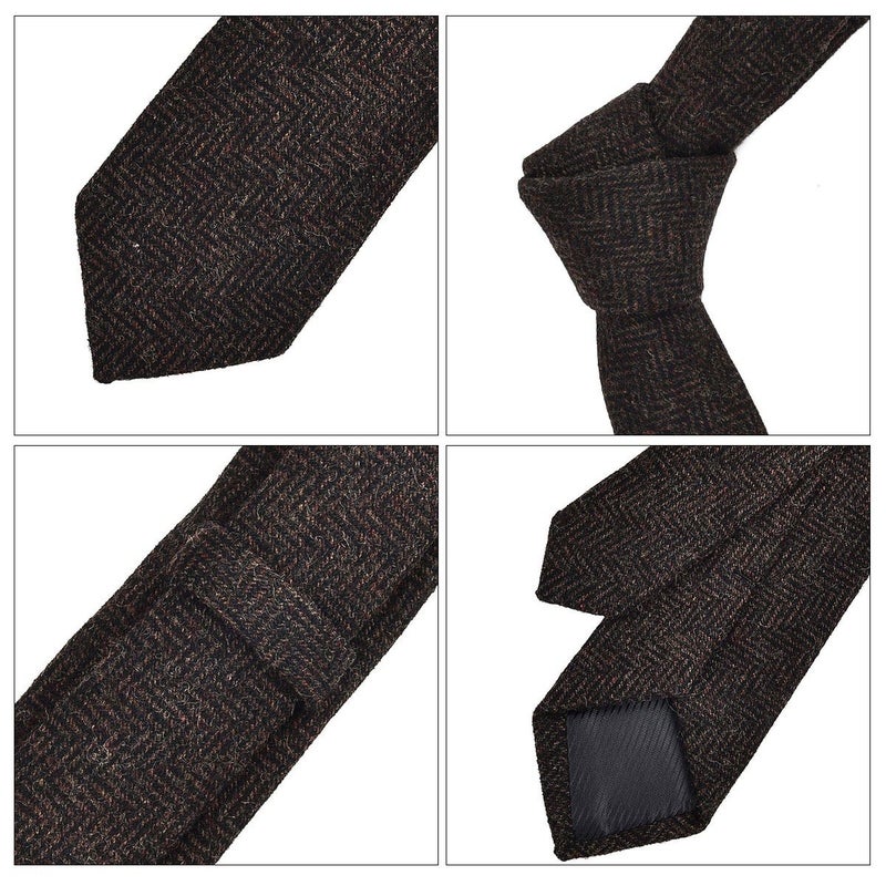 VOBOOM Mens Necktie Skinny Tweed Pattern Woolen Neck Tie (06 Coffee) - Image 4